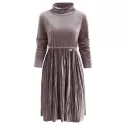 High Waist Velvet Pleated Dress - Puce