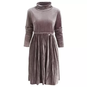 High Waist Velvet Pleated Dress - Puce