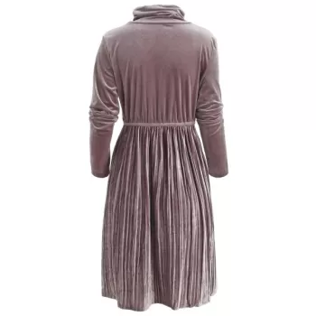 High Waist Velvet Pleated Dress - Puce