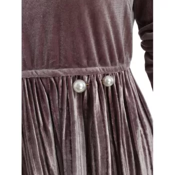 High Waist Velvet Pleated Dress - Puce