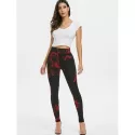 High Waisted Skinny Tie Dye Print Leggings - Black