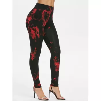 High Waisted Skinny Tie Dye Print Leggings - Black