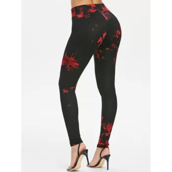 High Waisted Skinny Tie Dye Print Leggings - Black