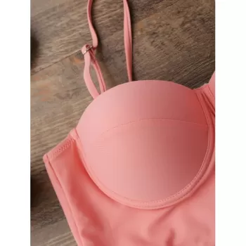 High Waisted triped Peplum Tankini et - Orangepink