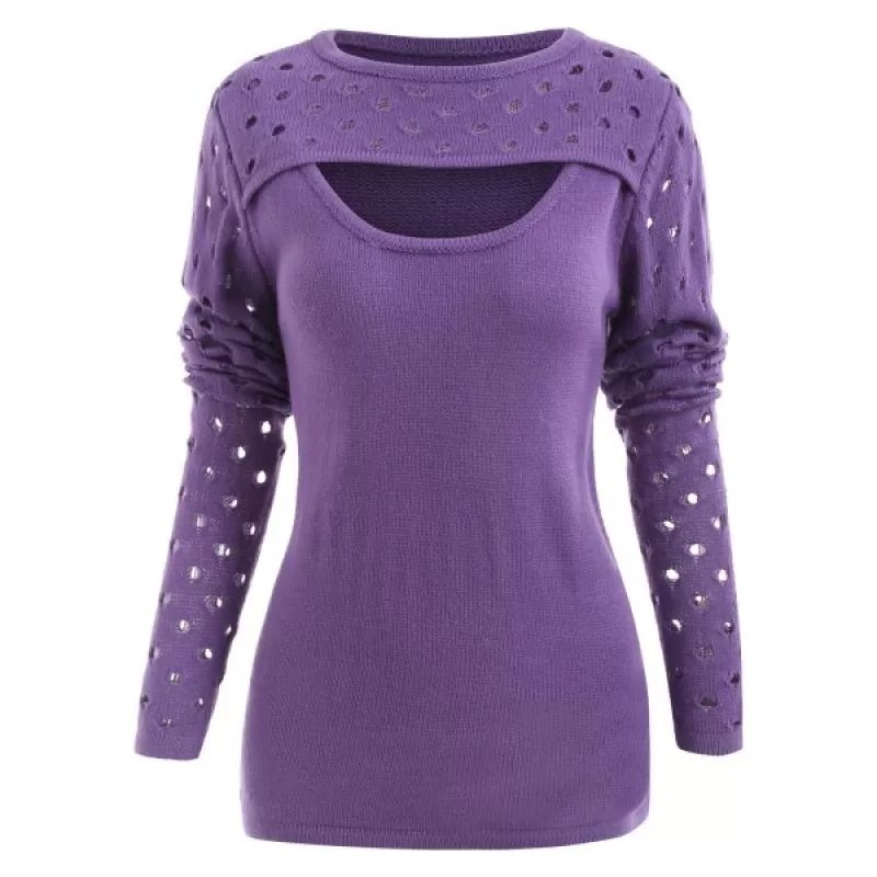 Holes Keyhole Cut Front weater - Purple