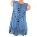 Hollow Out Feather Embellished Lace Panel Tank Top - Light ky Blue
