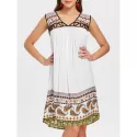 Hollow Out Paisley Print Shift Dress - White