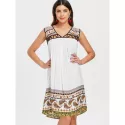 Hollow Out Paisley Print Shift Dress - White
