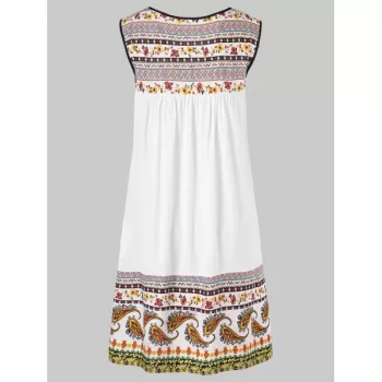 Hollow Out Paisley Print Shift Dress - White