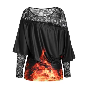 Hollow Out T Shirt with Ruched Cape - Black