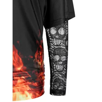 Hollow Out T Shirt with Ruched Cape - Black