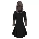 Hooded Glove Sleeve Lace-up Contrast Dress - Dark Slate Grey