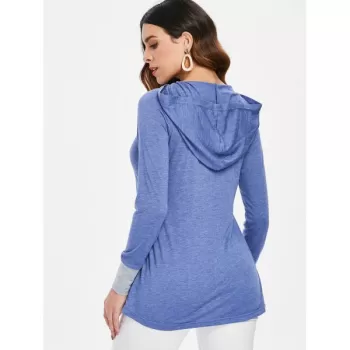 Hooded Henley T-shirt - Light Steel Blue