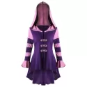 Hooded High Low Double Breasted Corset Coat - Purple