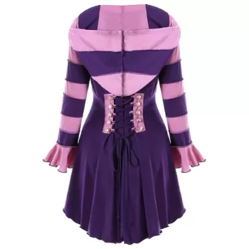 Hooded High Low Double Breasted Corset Coat - Purple