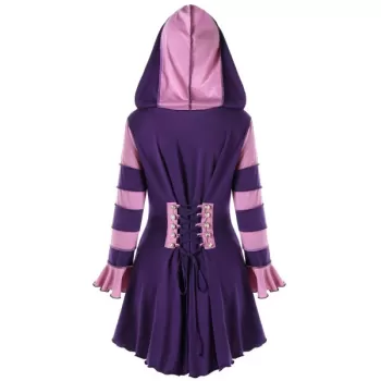 Hooded High Low Double Breasted Corset Coat - Purple
