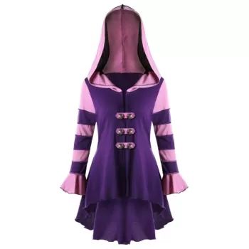 Hooded High Low Double Breasted Corset Coat - Purple