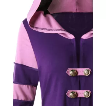 Hooded High Low Double Breasted Corset Coat - Purple