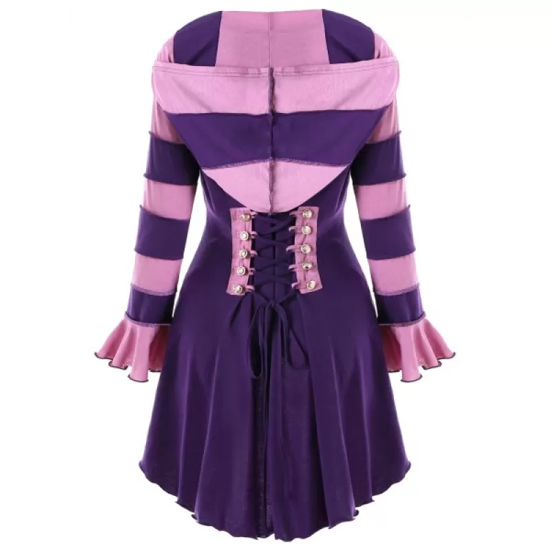Hooded High Low Double Breasted Corset Coat - Purple