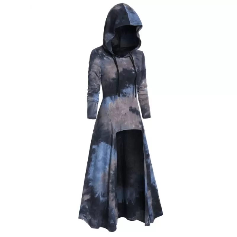 Hooded Longline Tie Dye T Shirt - ist Blue