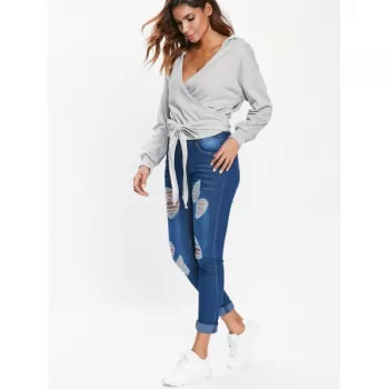 Hooded Tied Wrap weatshirt - Gray