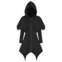 Hooded Zip Up Asymmetrical Capelet Gothic Coat - Black