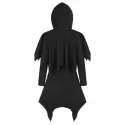 Hooded Zip Up Asymmetrical Capelet Gothic Coat - Black