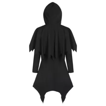 Hooded Zip Up Asymmetrical Capelet Gothic Coat - Black