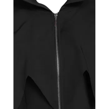 Hooded Zip Up Asymmetrical Capelet Gothic Coat - Black