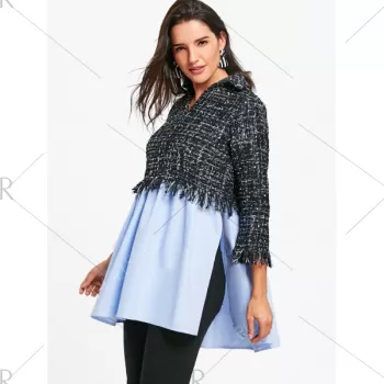 Houndstooth Panel Frayed ide lit hirt -