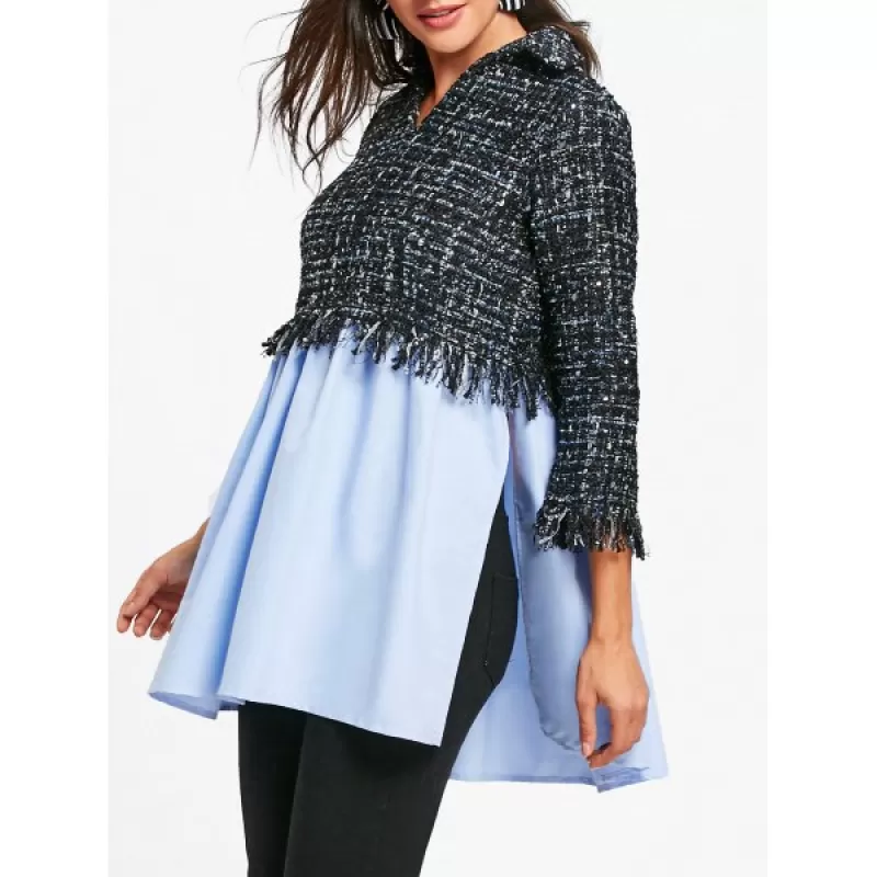 Houndstooth Panel Frayed ide lit hirt -