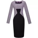 Houndstooth Print Long Sleeve Bodycon Dress - Purple