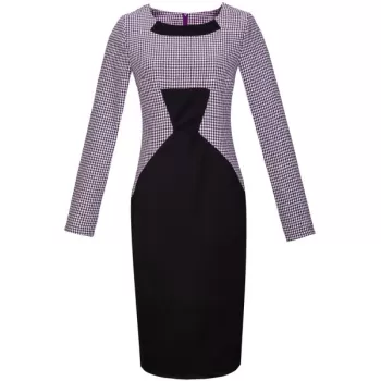 Houndstooth Print Long Sleeve Bodycon Dress - Purple