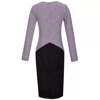 Houndstooth Print Long Sleeve Bodycon Dress - Purple