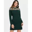 Jewel Collar Short Work Dress - Dark Forest Green