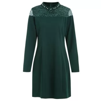Jewel Collar Short Work Dress - Dark Forest Green