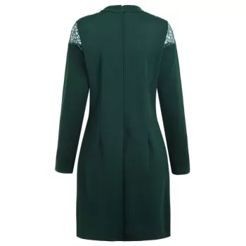 Jewel Collar Short Work Dress - Dark Forest Green