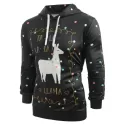 Kangaroo Pocket Animal Lamb Graphic Drawstring Hoodie - Black