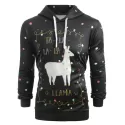 Kangaroo Pocket Animal Lamb Graphic Drawstring Hoodie - Black