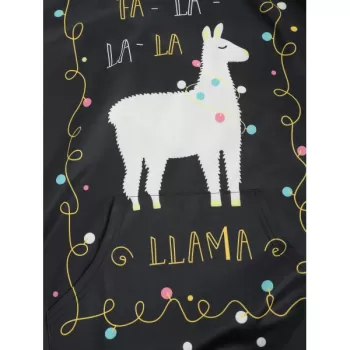 Kangaroo Pocket Animal Lamb Graphic Drawstring Hoodie - Black