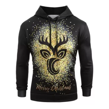 Kangaroo Pocket Christmas Elk Print Hoodie -