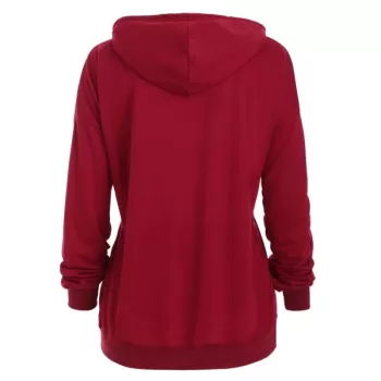 Kangaroo Pocket Solid Drop Shoulder Hoodie - Red