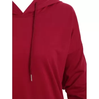 Kangaroo Pocket Solid Drop Shoulder Hoodie - Red