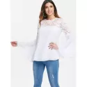 Keyhole Back Bell leeve Blouse - Milk White