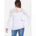 Keyhole Back Bell leeve Blouse - Milk White