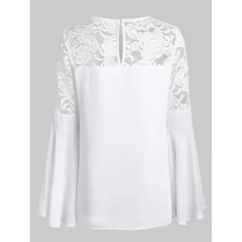 Keyhole Back Bell leeve Blouse - Milk White