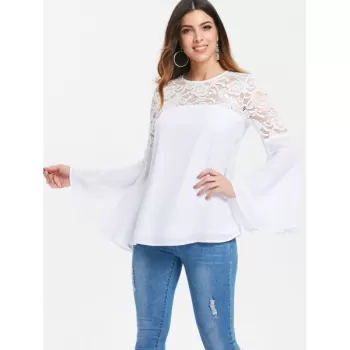 Keyhole Back Bell leeve Blouse - Milk White