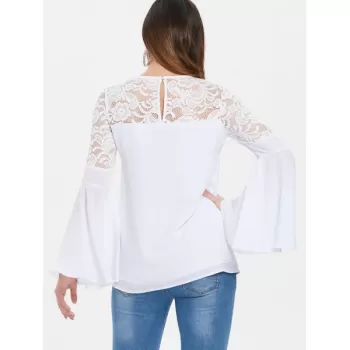 Keyhole Back Bell leeve Blouse - Milk White