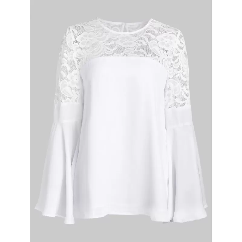 Keyhole Back Bell leeve Blouse - Milk White