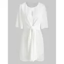 Keyhole Neck Knot Front Dress - White